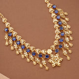 Fancy Floral Pendant Blue Stone Golden Necklace Set