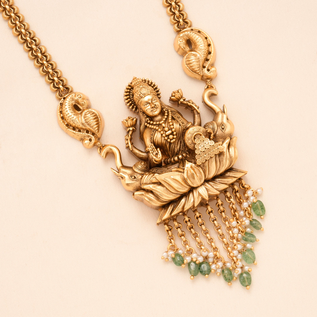 Antique Gaja Lakshmi Pendant Golden Necklace Set
