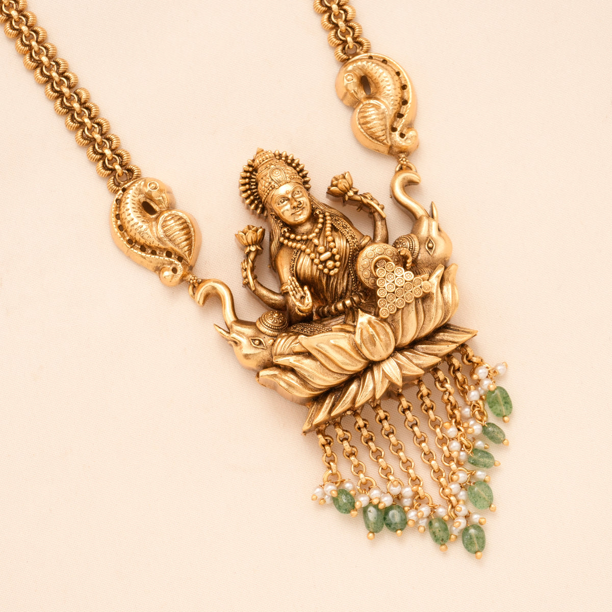 Antique Gaja Lakshmi Pendant Golden Necklace Set