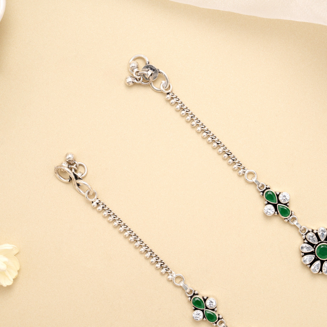 Royal Green Oval Chain Silver Anklet