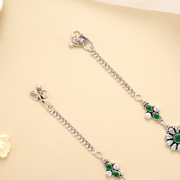 Royal Green Oval Chain Silver Anklet