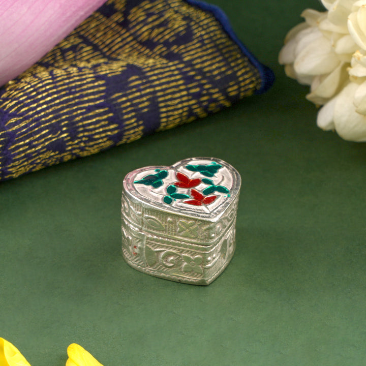 Silver Heart Shaped Sindoor Box