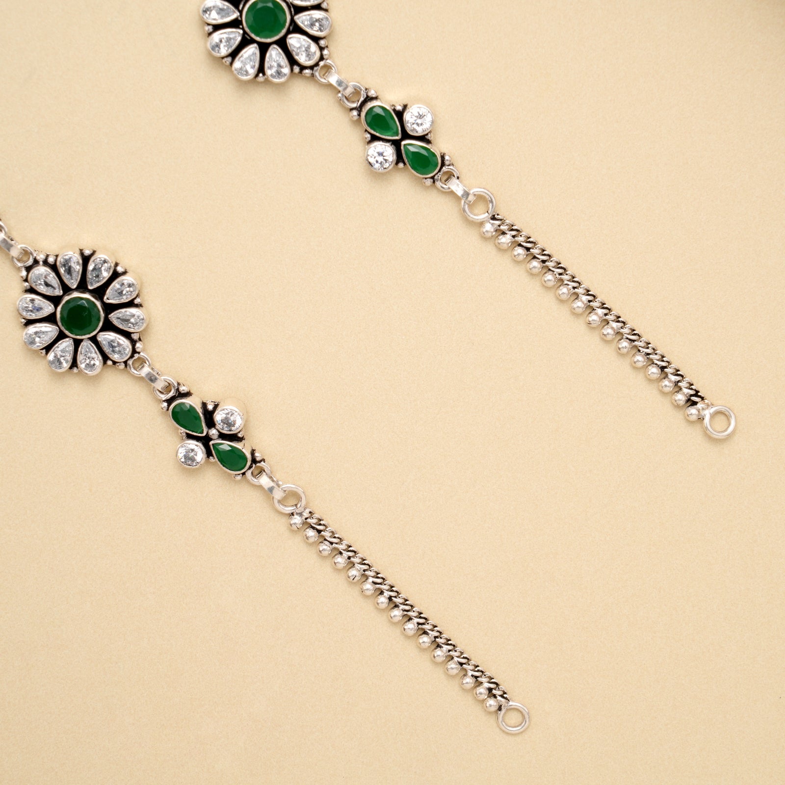 Royal Green Oval Chain Silver Anklet