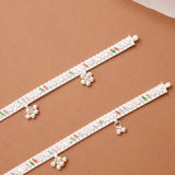 Graceful Enamel Charm Bell Drop Silver Anklet