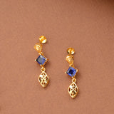 Fancy Floral Pendant Blue Stone Golden Necklace Set