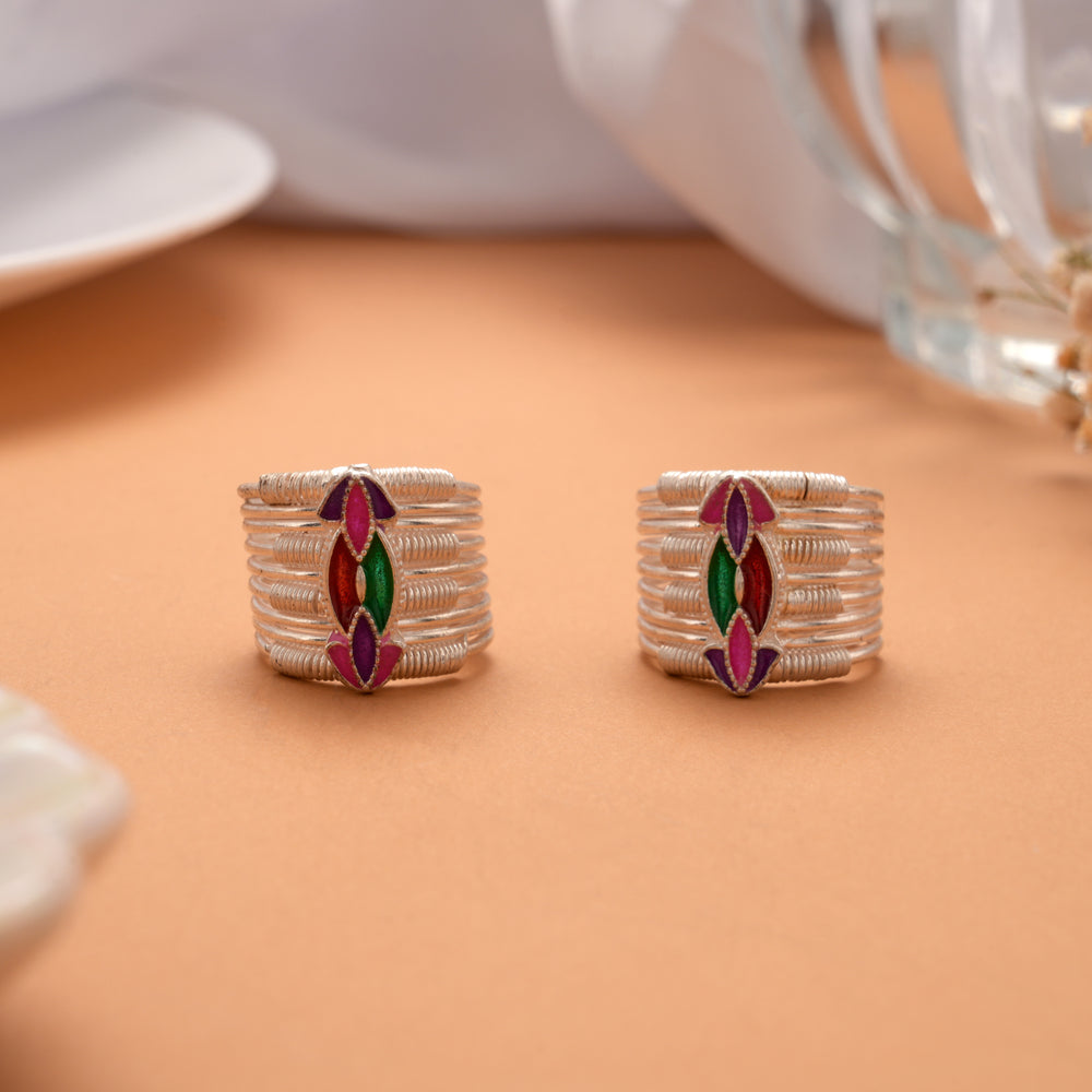 Grateful Colourful Enamel Design Silver Toe Ring