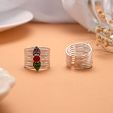 Bold Dual Leaf Enamel Silver Toe Ring
