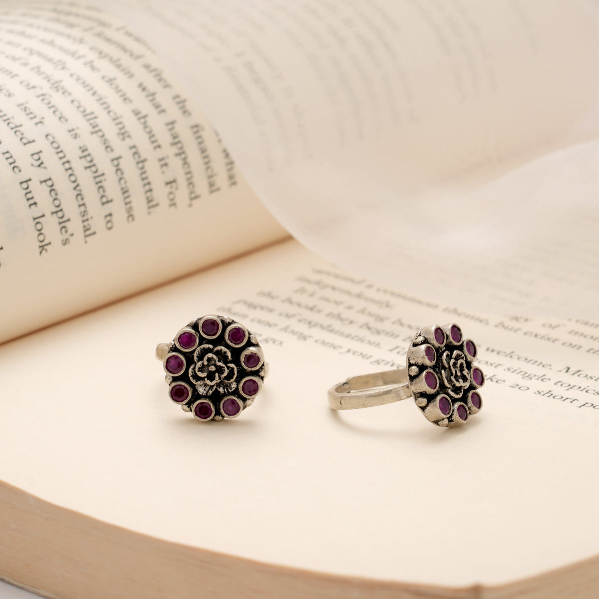 Crown Flower Design Ruby Silver Toe Ring