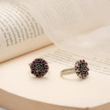 Crown Flower Design Ruby Silver Toe Ring