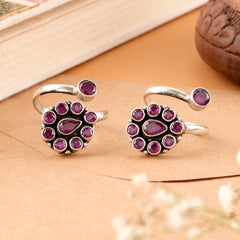 Purple Color Stone Antique Silver Toe Ring