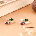 Elegant Green with Red Stone Antique Silver Toe Ring