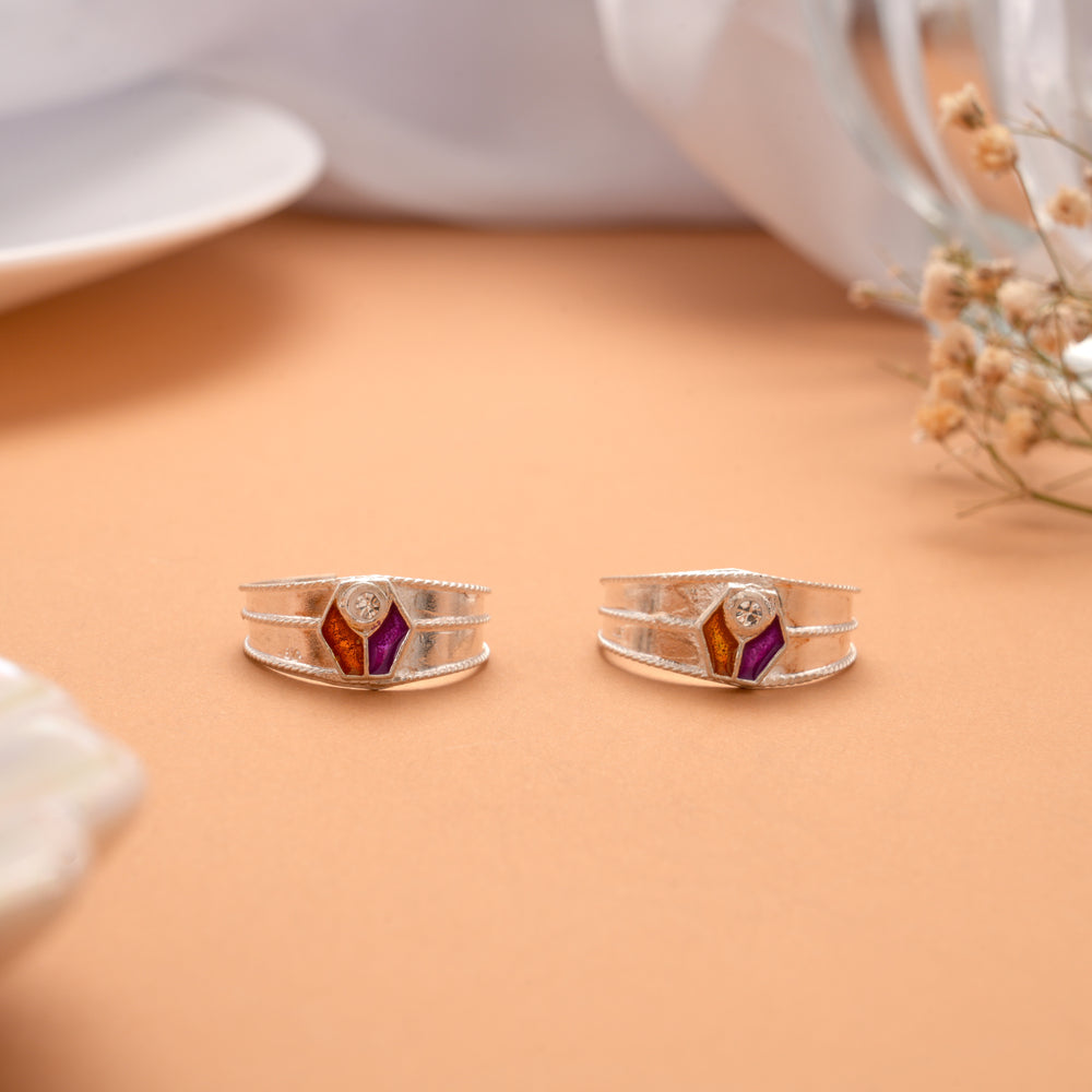 Vibrant Colour Enamel Silver Toe Ring