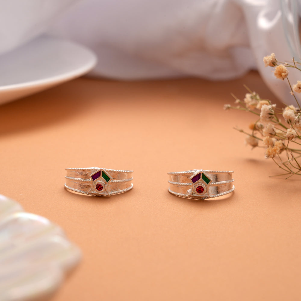 Cute Curved Design Enamel Silver Toe Ring
