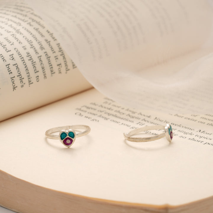 Lovely Heart Enamel Silver Toe Ring