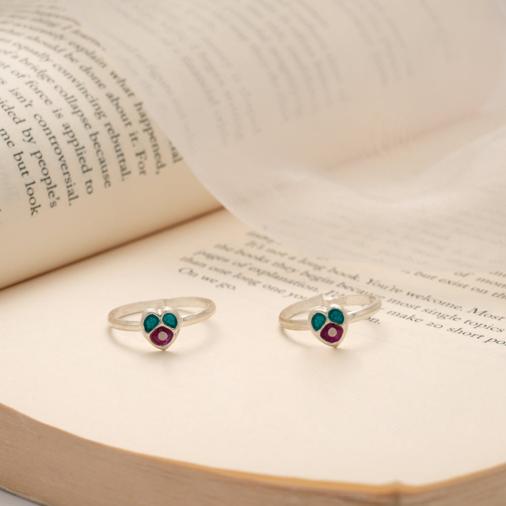 Lovely Heart Enamel Silver Toe Ring
