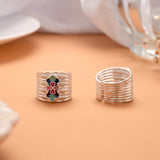 Fancy Pink Floral Enamel Silver Toe Ring
