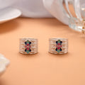 Fancy Pink Floral Enamel Silver Toe Ring