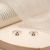 Green and Red Enamel Floral Silver Toe Ring