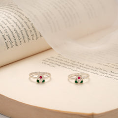 Green and Red Enamel Floral Silver Toe Ring