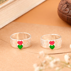 Two Heart Color Silver Toe Ring
