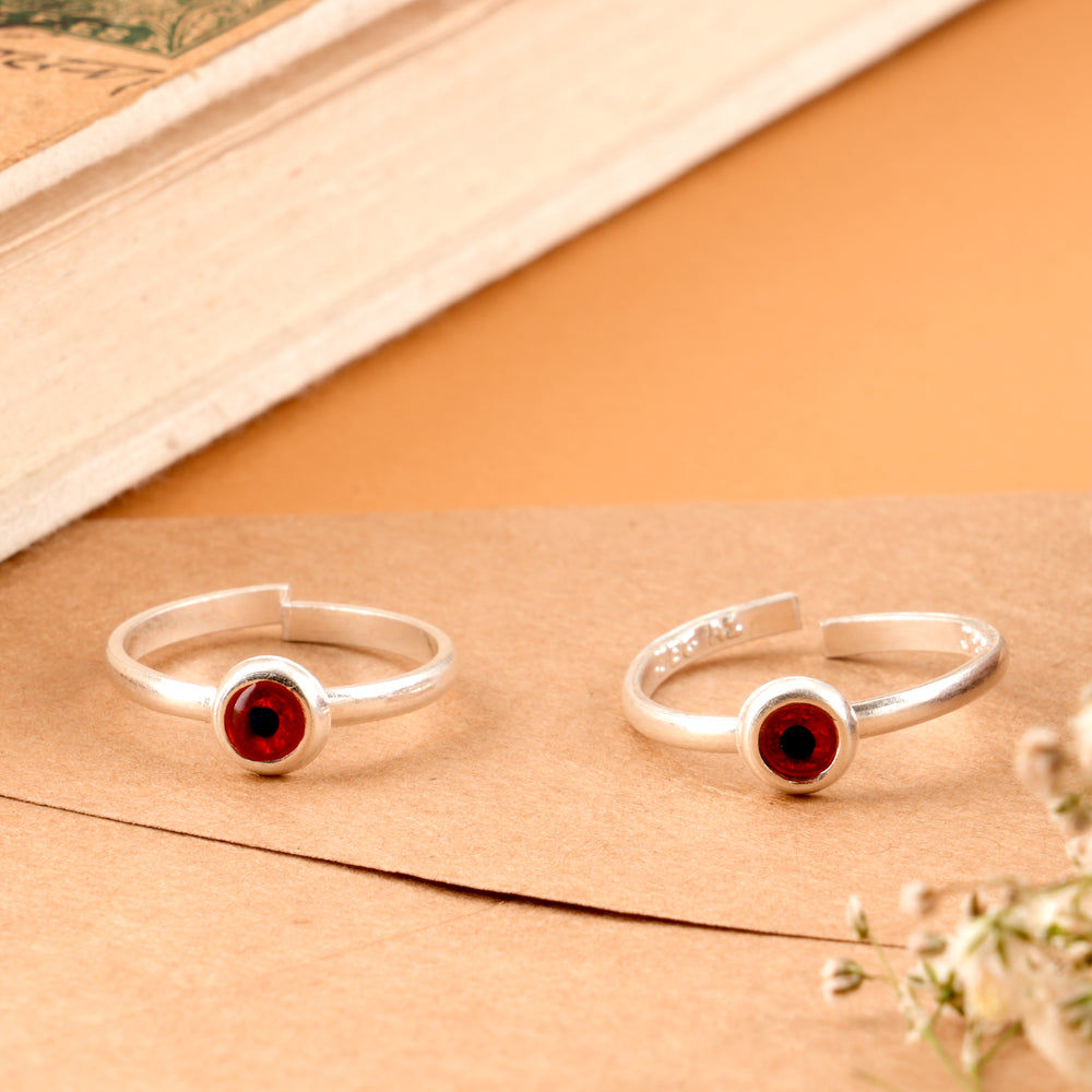 Circle Design Red Enamel Silver Toe Ring