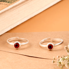 Circle Design Red Enamel Silver Toe Ring