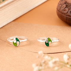 Elite Green Tear Drop Silver Toe Ring