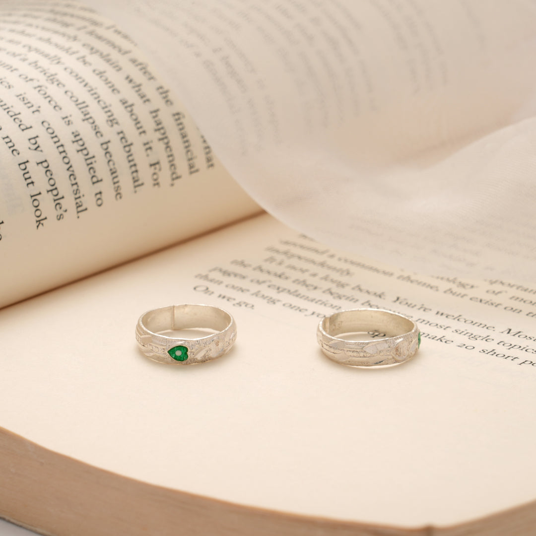 Little Heart Green Enamel Silver Toe Ring