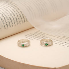 Little Heart Green Enamel Silver Toe Ring