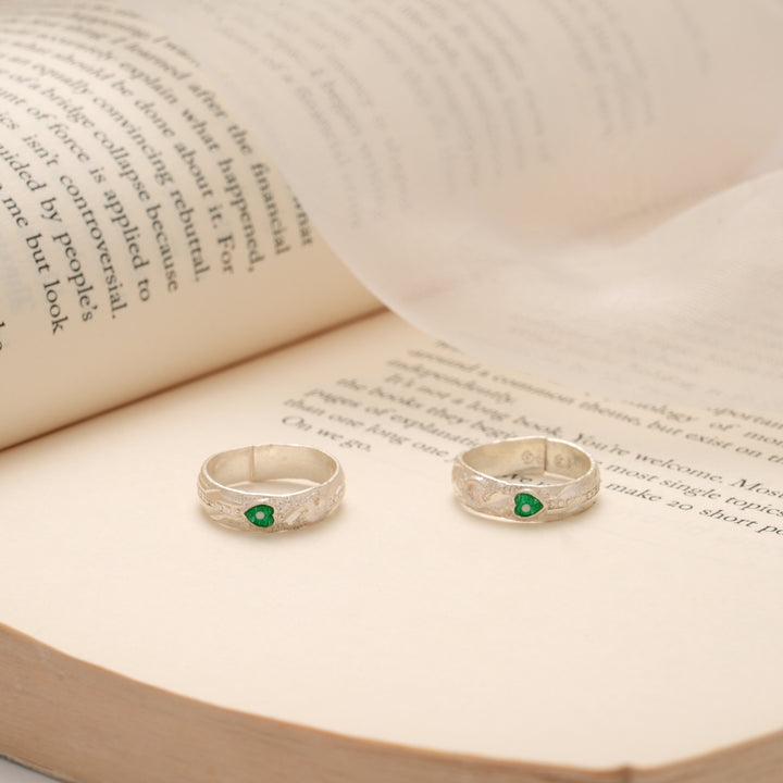 Little Heart Green Enamel Silver Toe Ring
