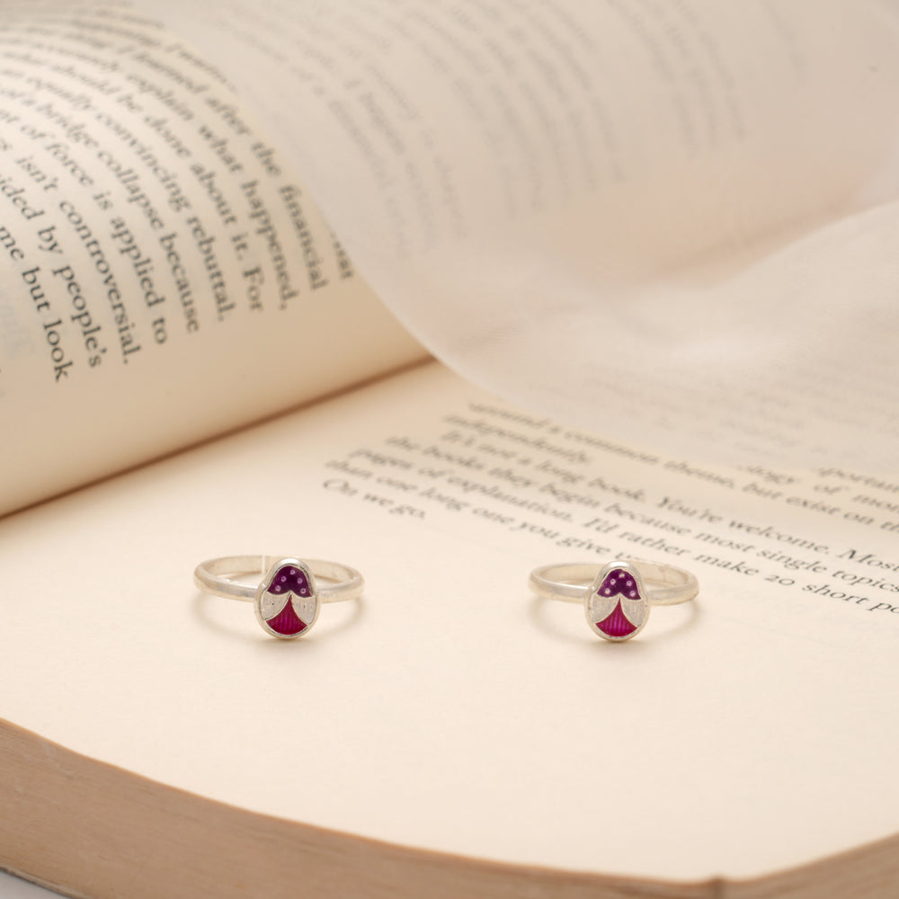 Minimal Flower Enamel Silver Toe Ring