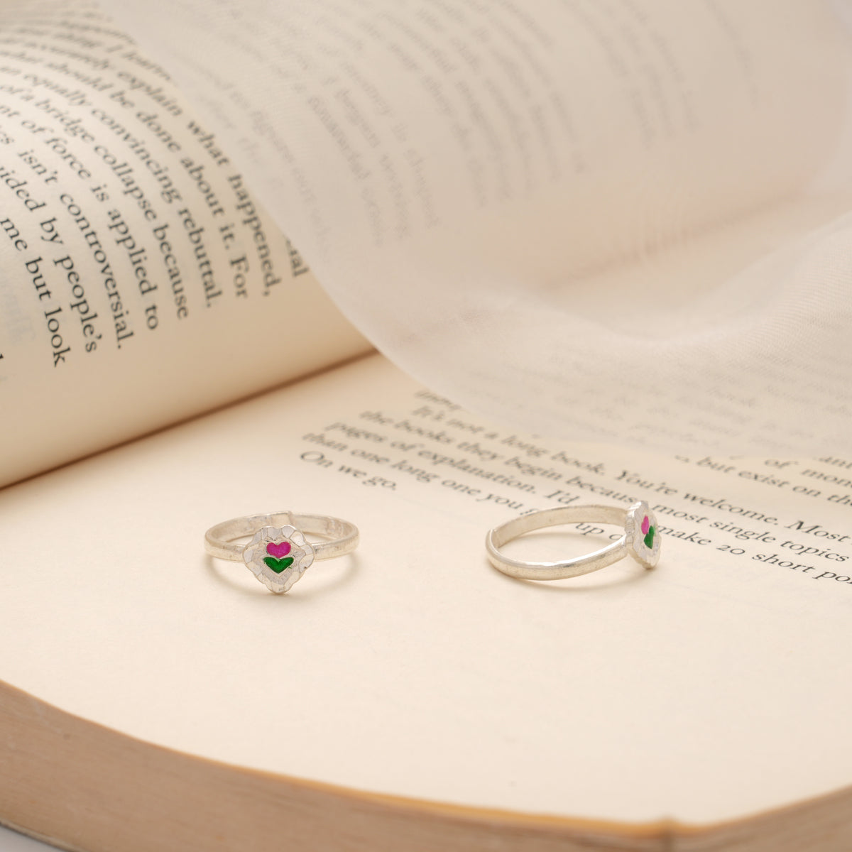 Pink and Green Heart Enamel Silver Toe Ring