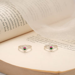 Pink and Green Heart Enamel Silver Toe Ring