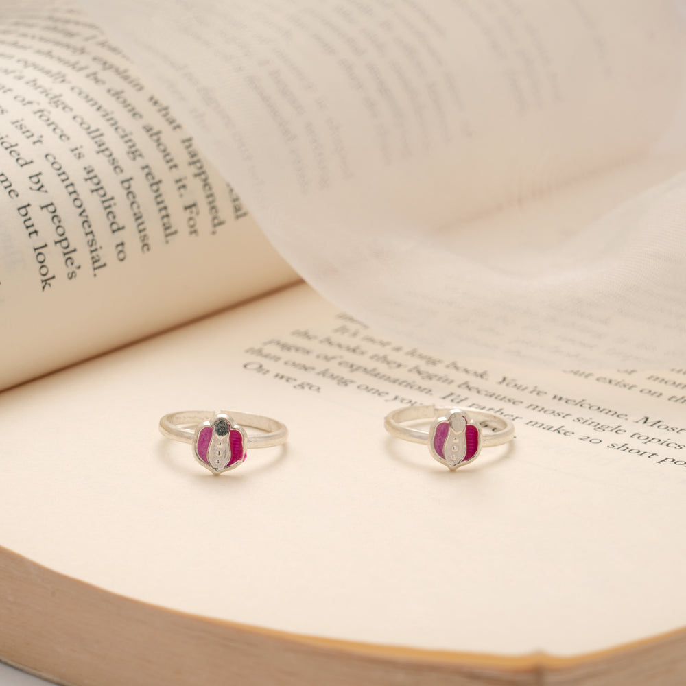 Vibrant Pink Enamel Style Silver Toe Ring