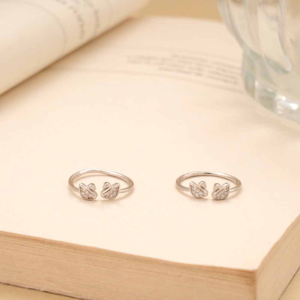 Twin Bird Stone Silver Toe Ring