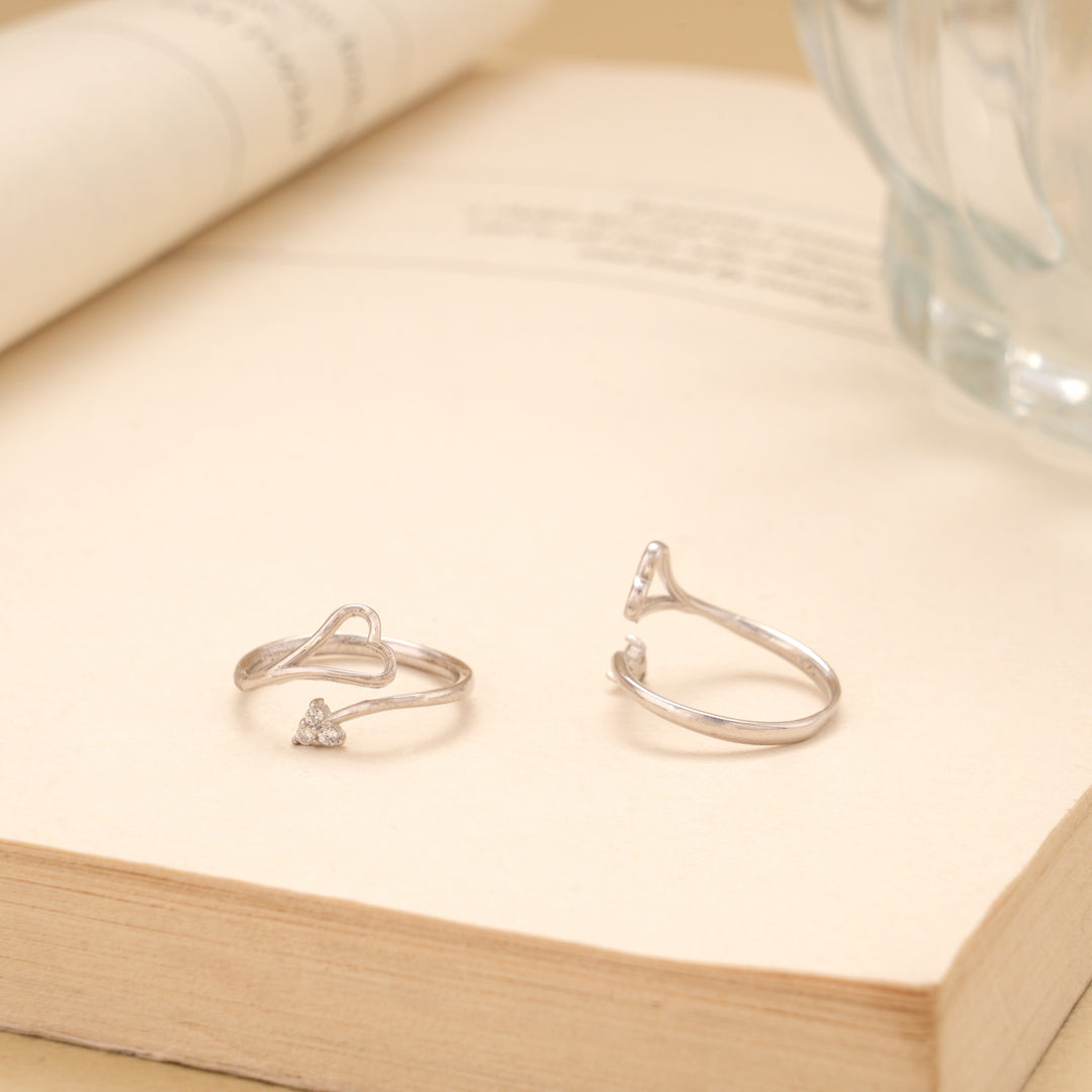 Heart with Arrow Adjustable Silver Toe Rings