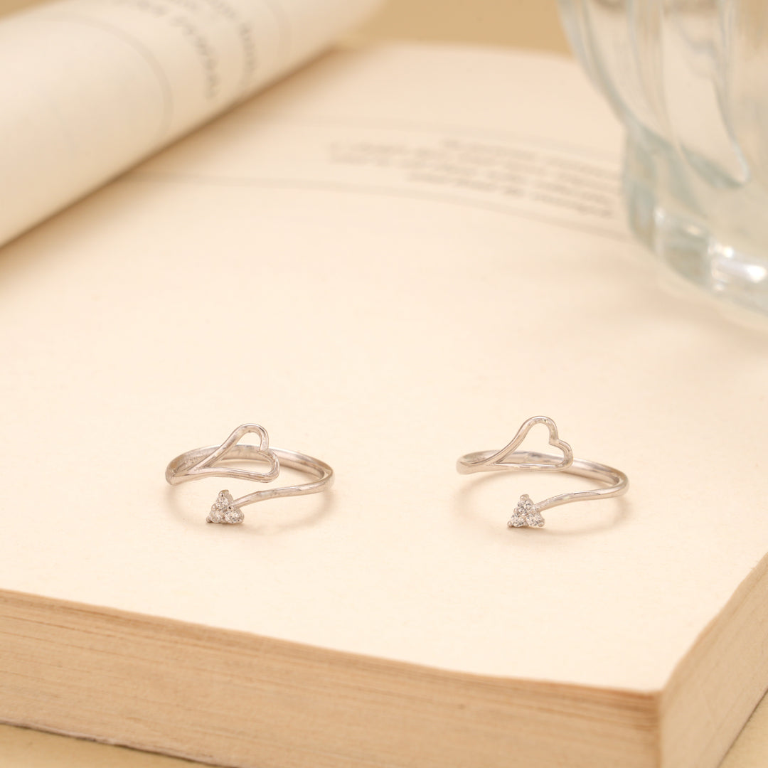 Heart with Arrow Adjustable Silver Toe Rings