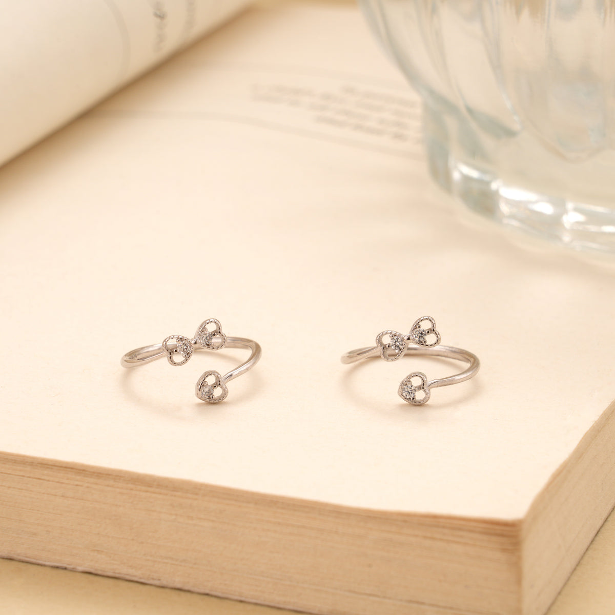 Bow Heart Adjustable Silver Toe Rings