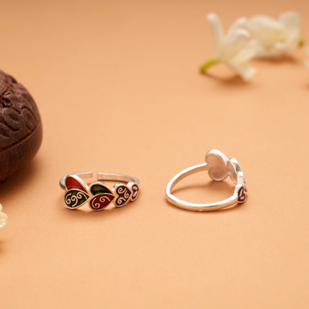 Ethnic Colour Enamel Heart Link Toe Ring