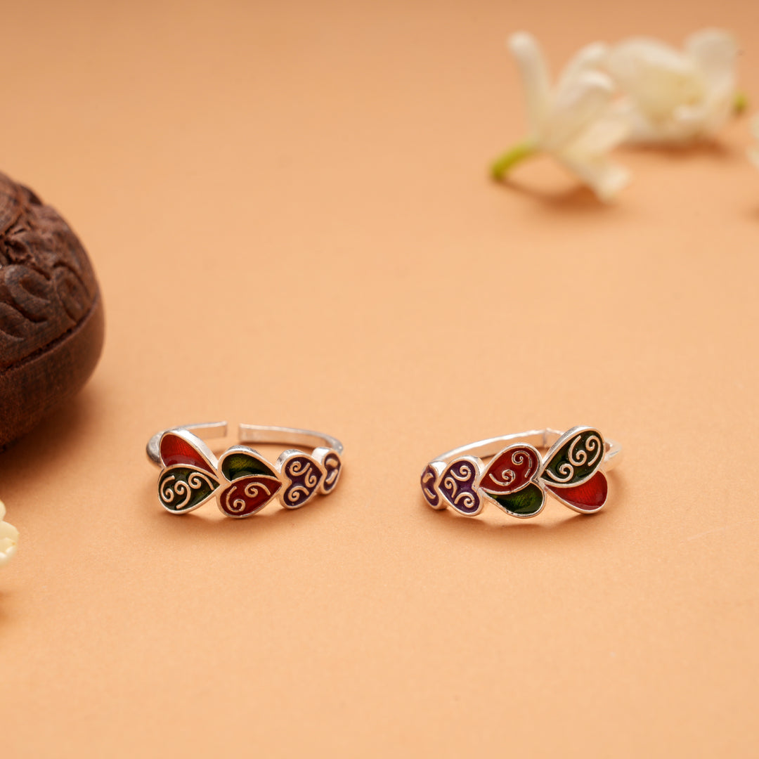 Ethnic Colour Enamel Heart Link Toe Ring