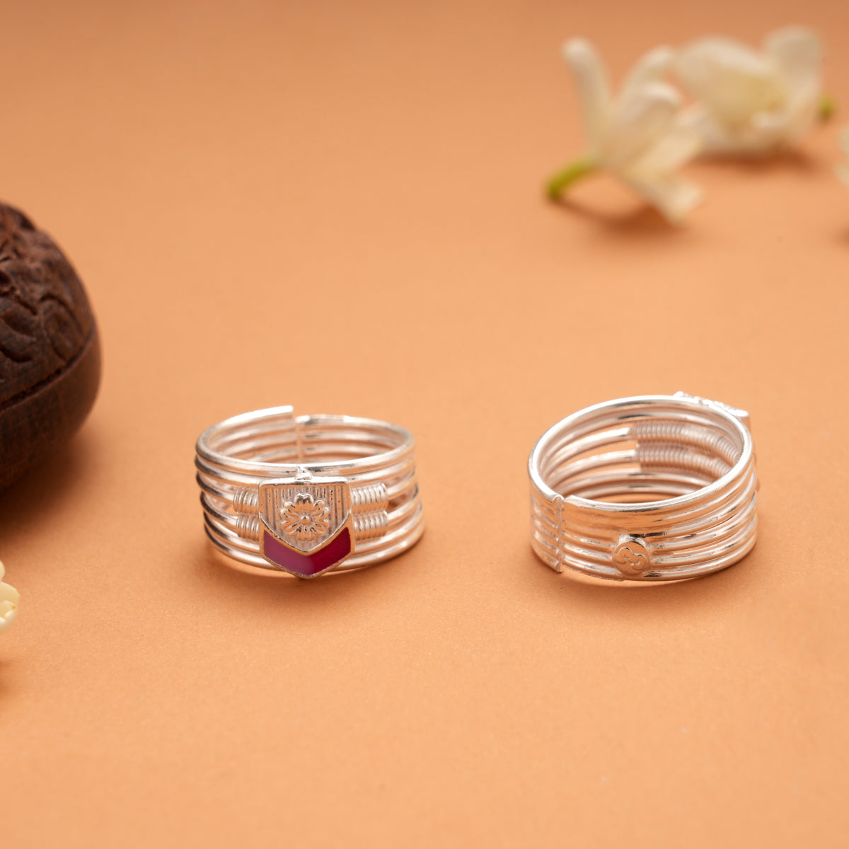 Floral with Pink Enamel Pattern Silver Toe Ring