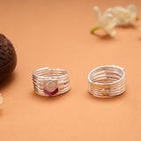 Floral with Pink Enamel Pattern Silver Toe Ring