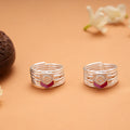 Floral with Pink Enamel Pattern Silver Toe Ring