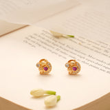Minimal Ruby Circle Feather Kundan Golden Stud