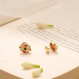 Blossom Ruby Floral Golden Kundan Stud