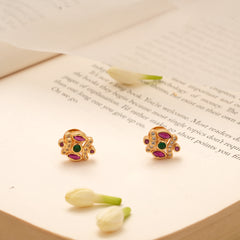 Blossom Ruby Floral Golden Kundan Stud