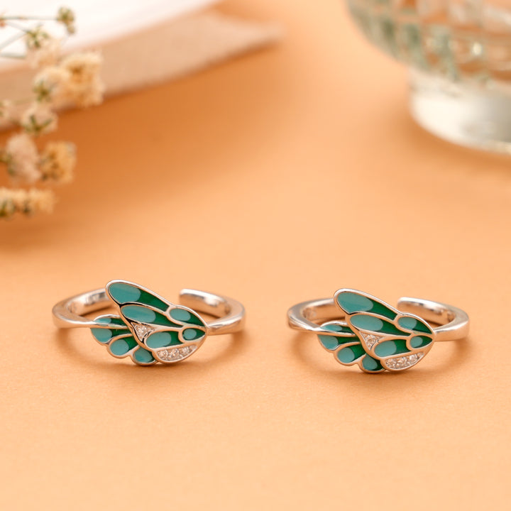 Teal Layered Wing Silver Toe Ring