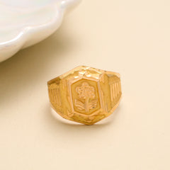 Traditional Flower Engraved Gold Ring