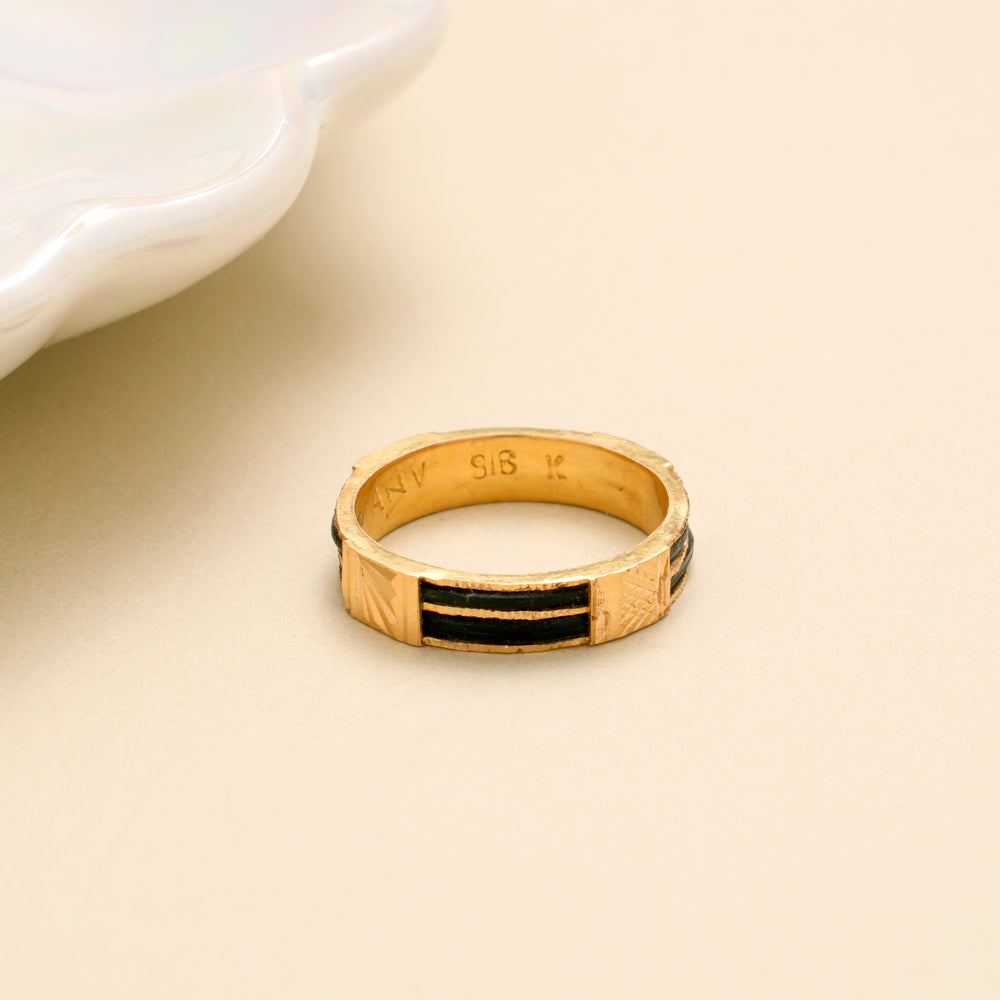 Modern Dual Black Line Band Gold Ring
