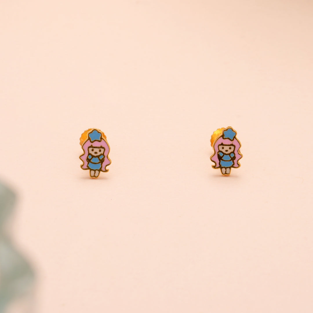 Trendy Kids Cartoon Character Enamel Gold Earring